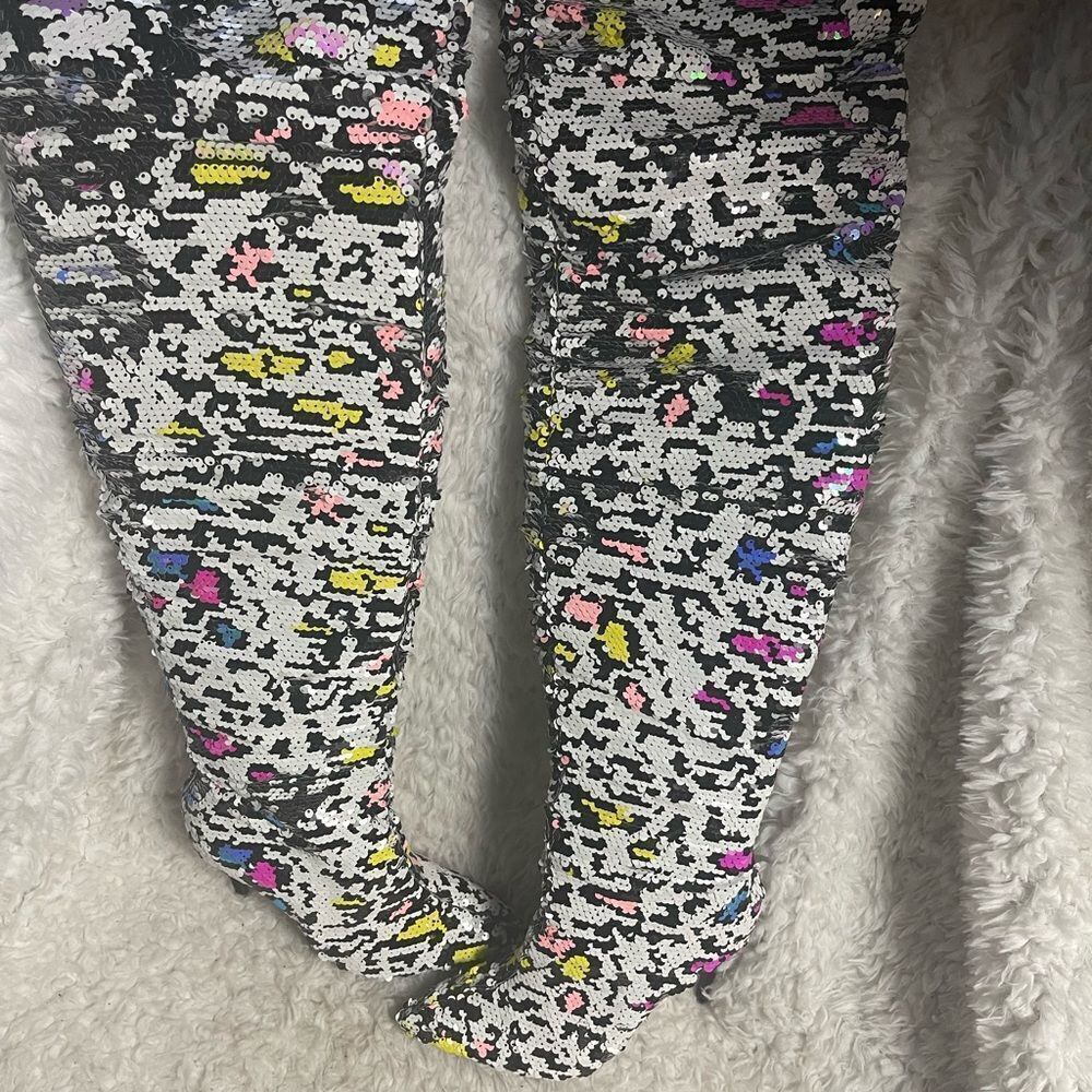 Colorful Sequins Over-the-Knee heels Boots pointed toe side zipper SZ6